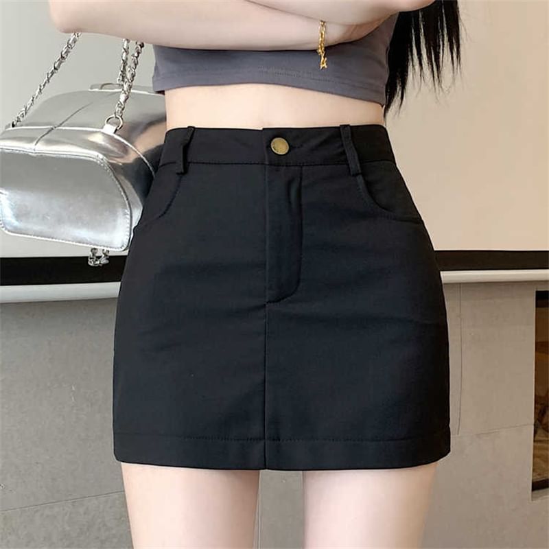 High-Waist Solid Mini Pencil Skirt