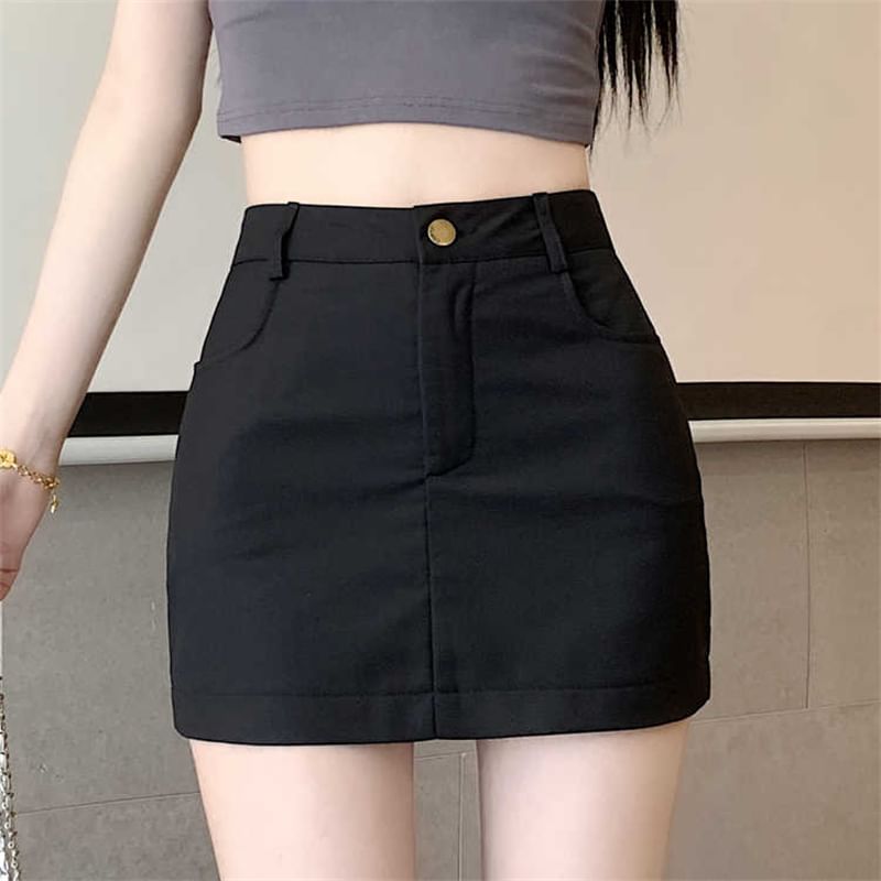 High-Waist Solid Mini Pencil Skirt
