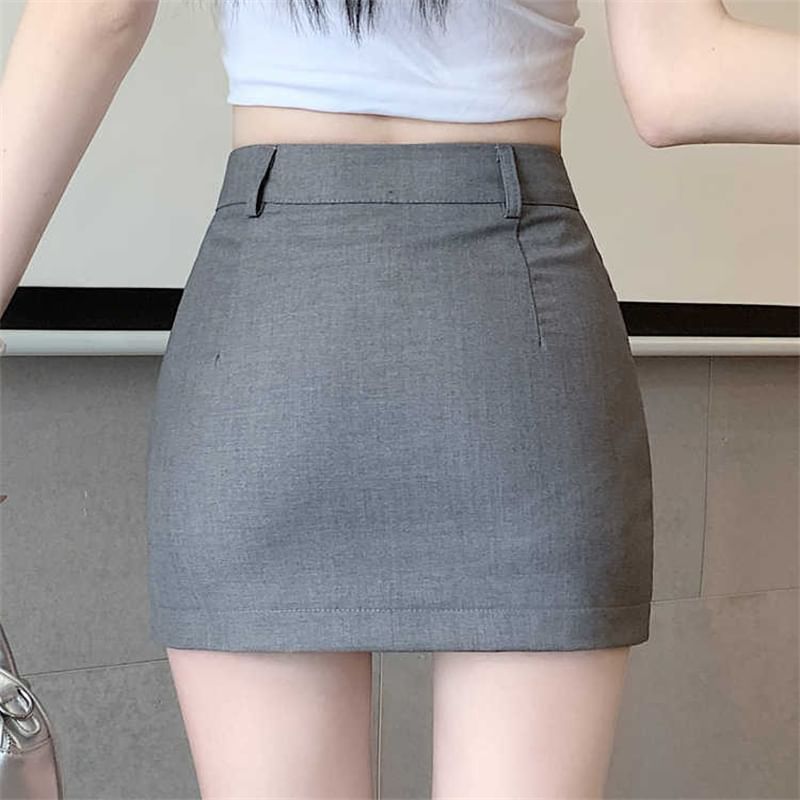 High-Waist Solid Mini Pencil Skirt