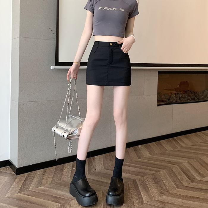 High-Waist Solid Mini Pencil Skirt
