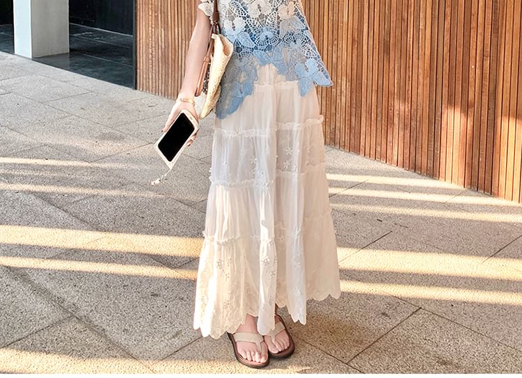 Sleeveless Lace Panel Top & Maxi Skirt Set