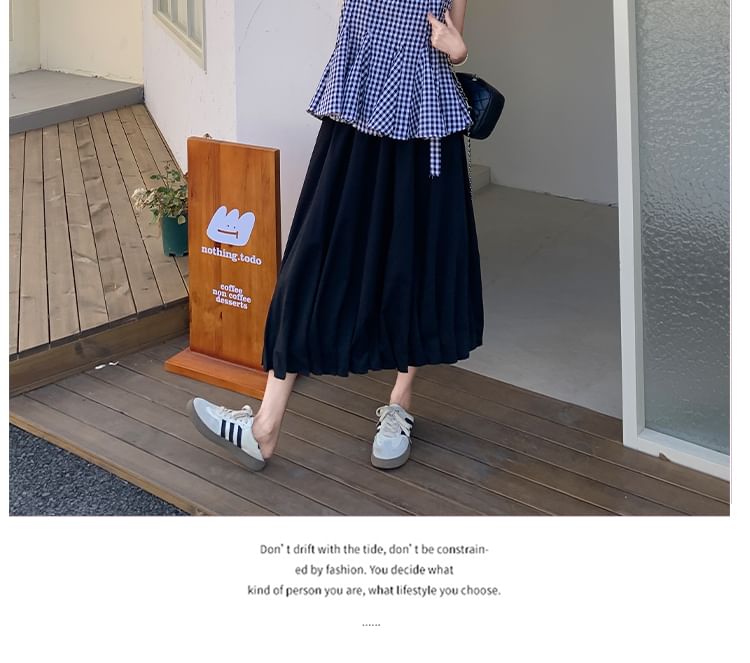 Scoop Neck Plaid Camisole & Midi Skirt Duo