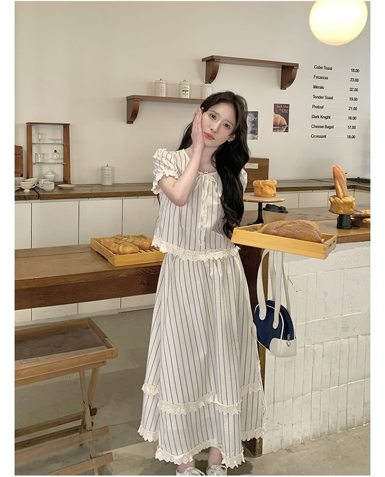 Striped Button Top & Maxi Skirt Ensemble