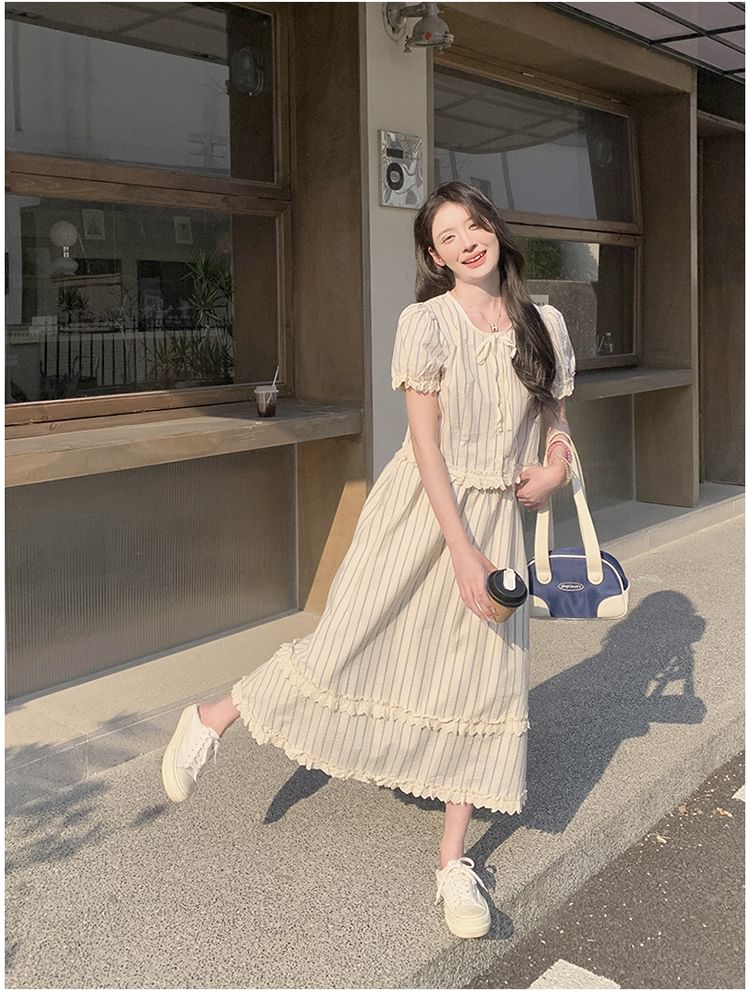 Striped Button Top & Maxi Skirt Ensemble