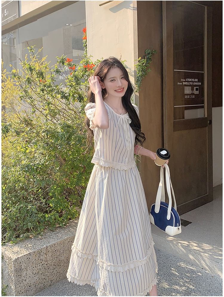 Striped Button Top & Maxi Skirt Ensemble