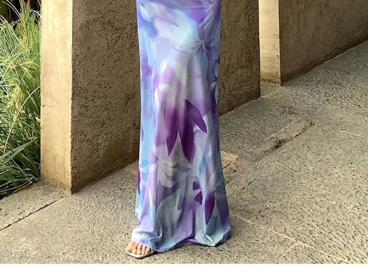Halter Cowl Tie-Dye Crop Top & Ruched Skirt