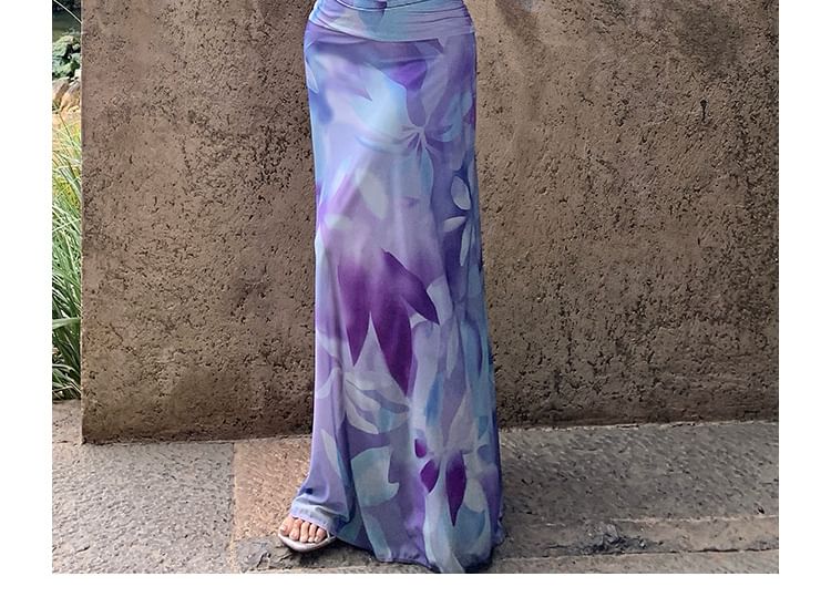Halter Cowl Tie-Dye Crop Top & Ruched Skirt