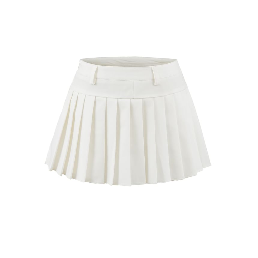 Pleated Micro Skirt with Low-Rise Band