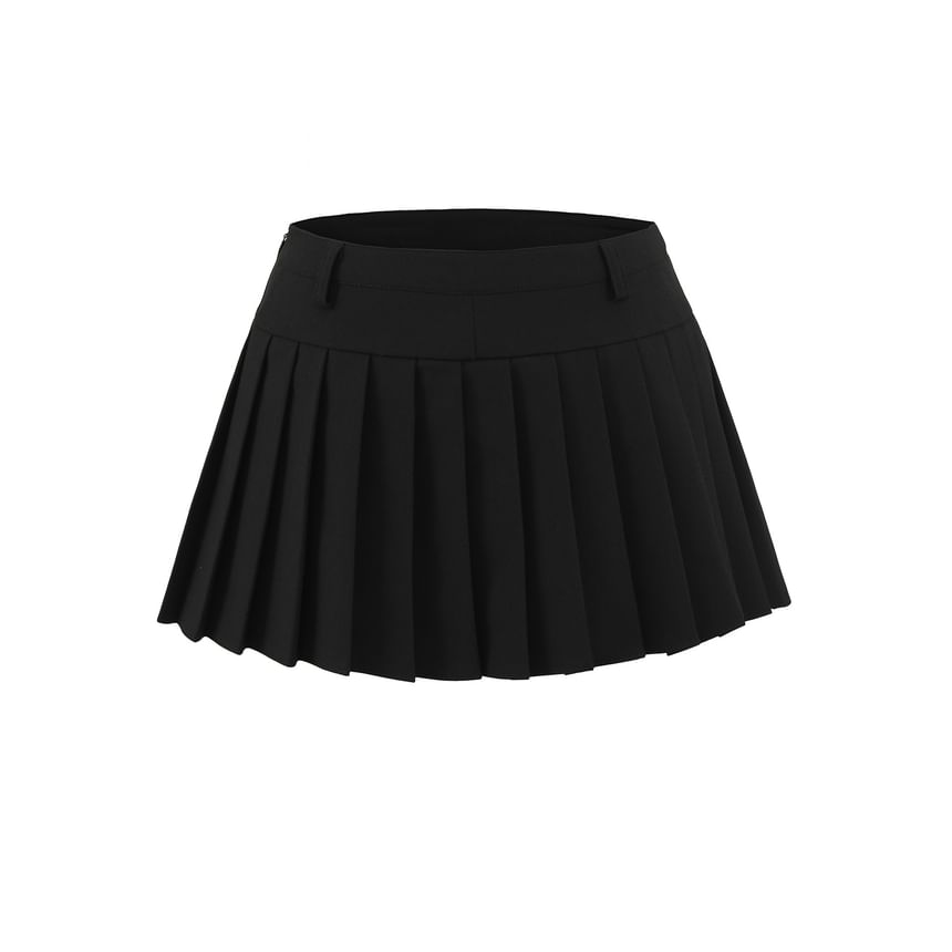 Pleated Micro Skirt with Low-Rise Band