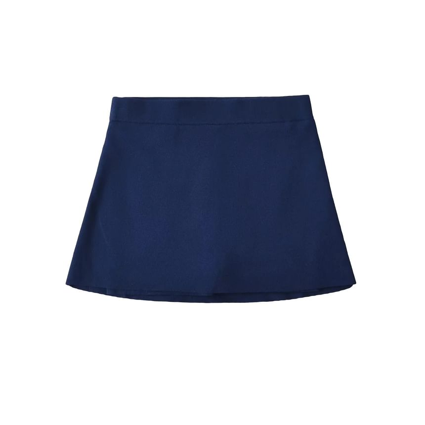 Soft Knit A-Line Mini Skirt in Solid Tone, Low Rise