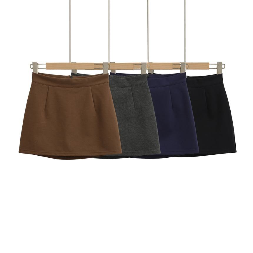 Solid A-Line Mini Skirt with Low-Rise Waistband