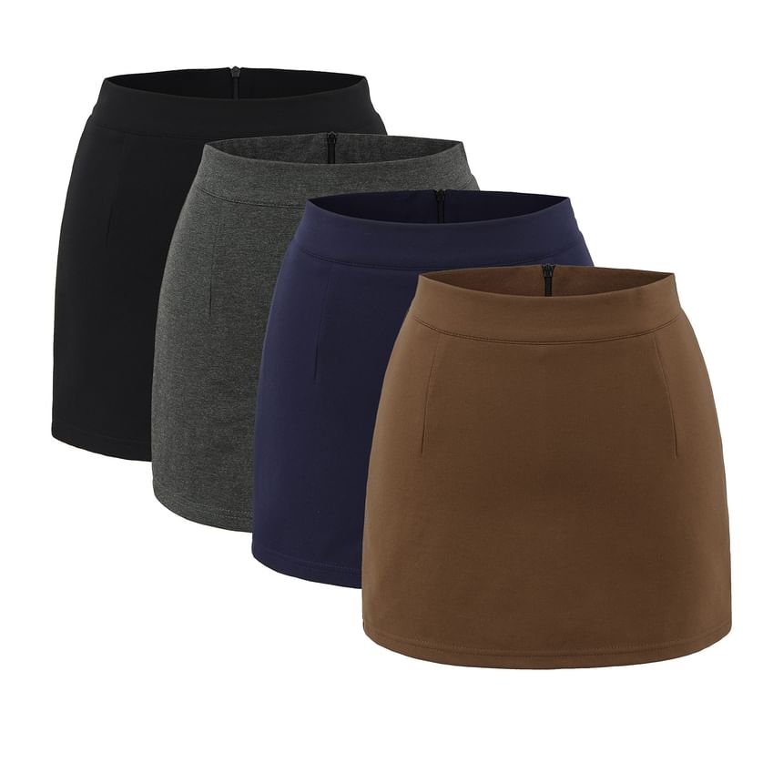 Solid A-Line Mini Skirt with Low-Rise Waistband