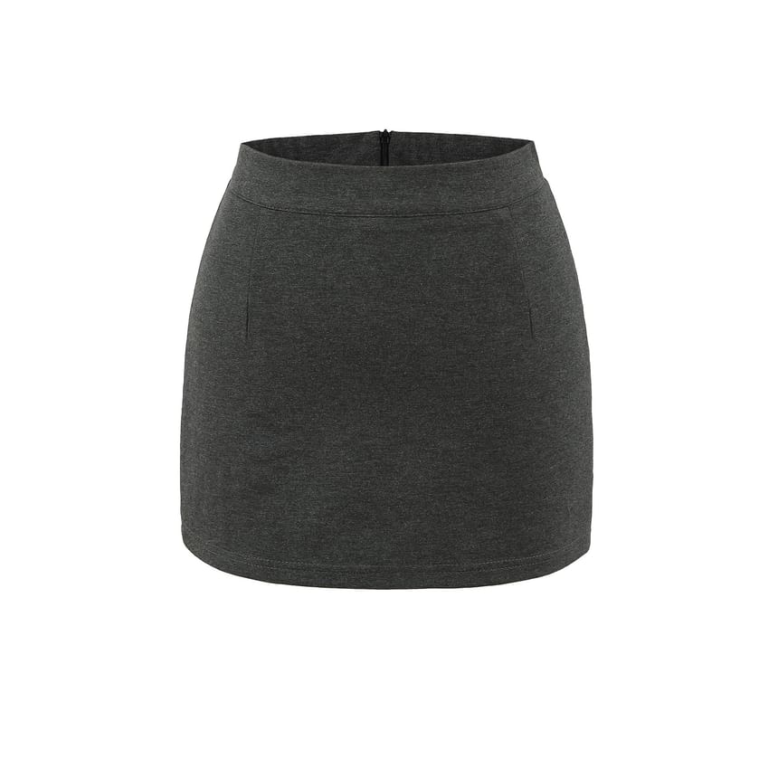Solid A-Line Mini Skirt with Low-Rise Waistband