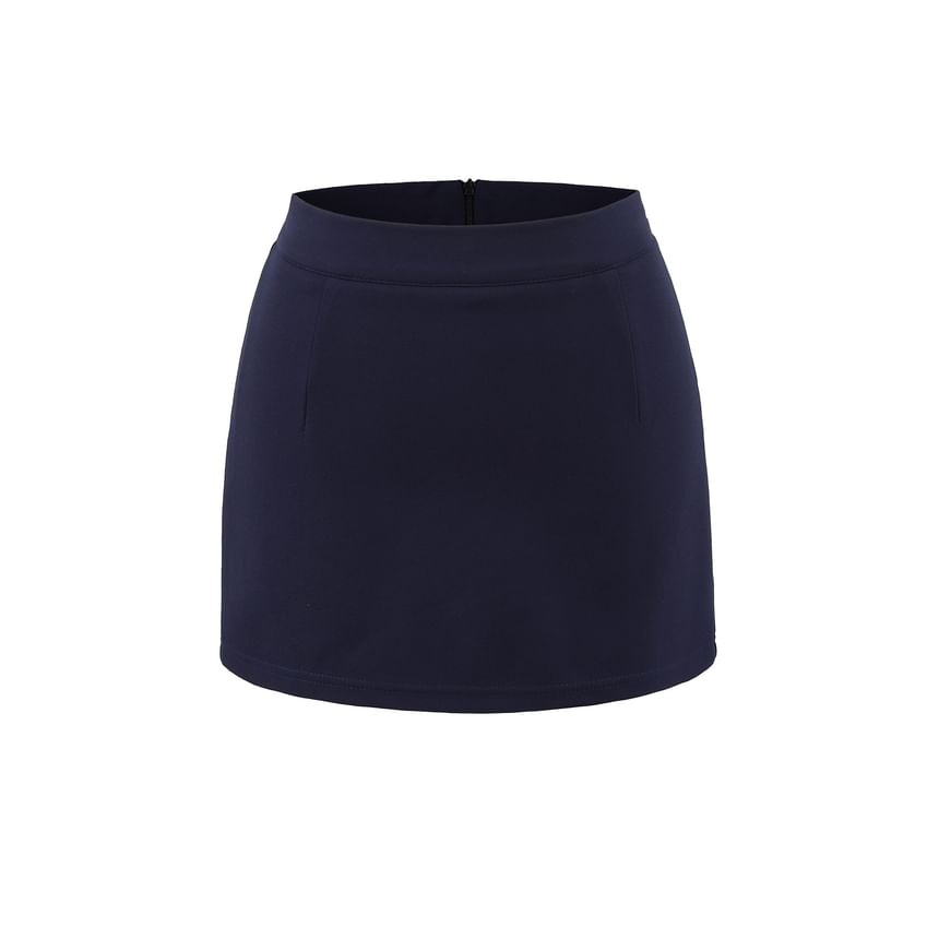 Solid A-Line Mini Skirt with Low-Rise Waistband