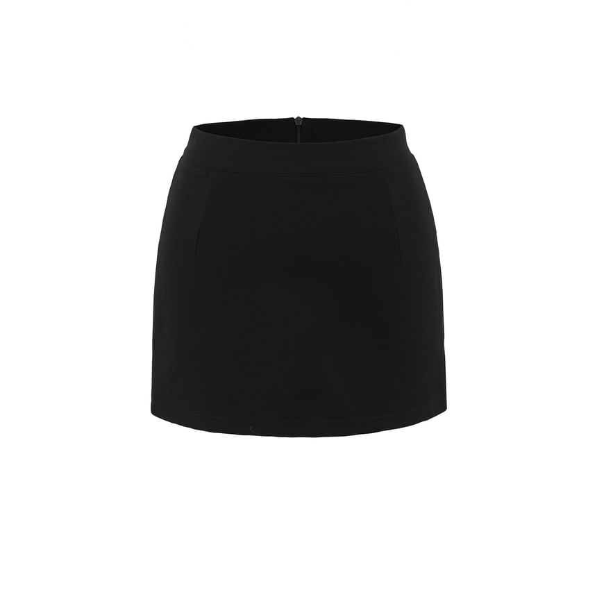 Solid A-Line Mini Skirt with Low-Rise Waistband