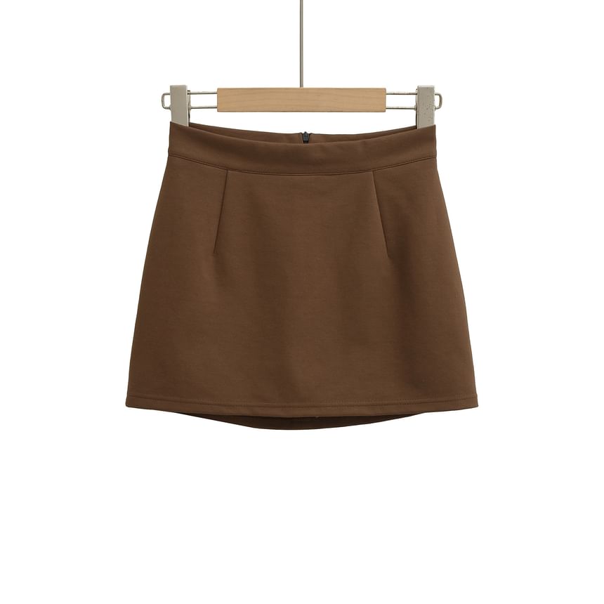 Solid A-Line Mini Skirt with Low-Rise Waistband