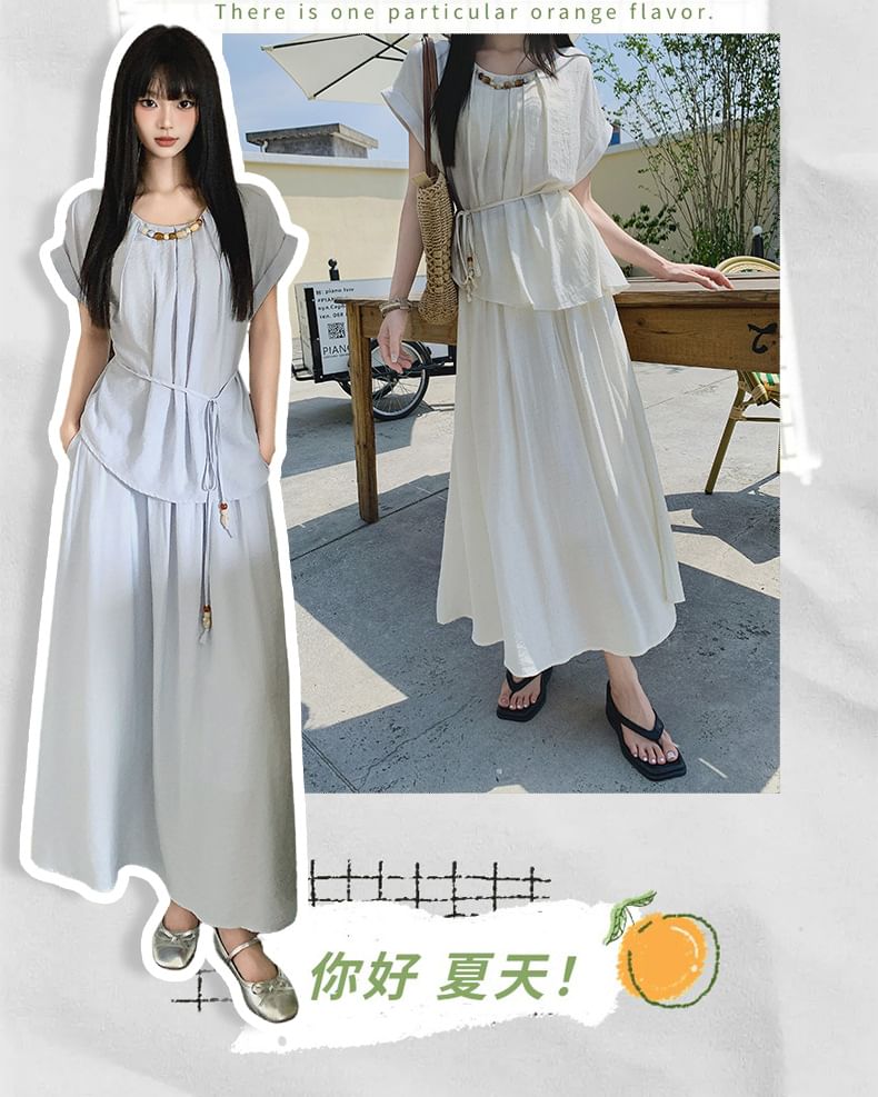 Two-Piece Asymmetric Top & Maxi Skirt Ensemble