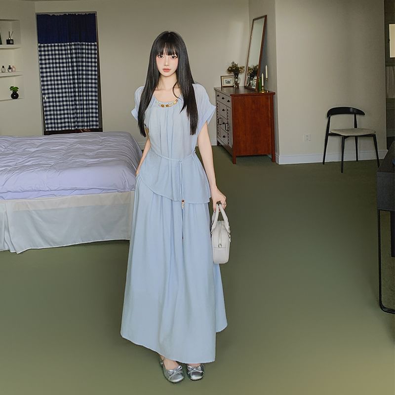 Two-Piece Asymmetric Top & Maxi Skirt Ensemble