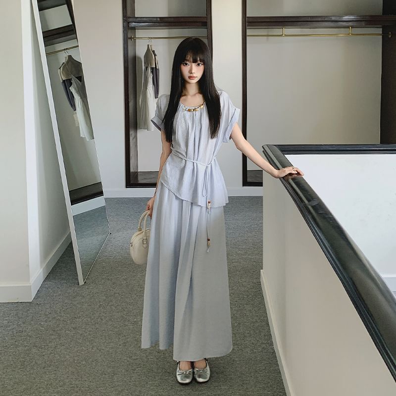 Two-Piece Asymmetric Top & Maxi Skirt Ensemble