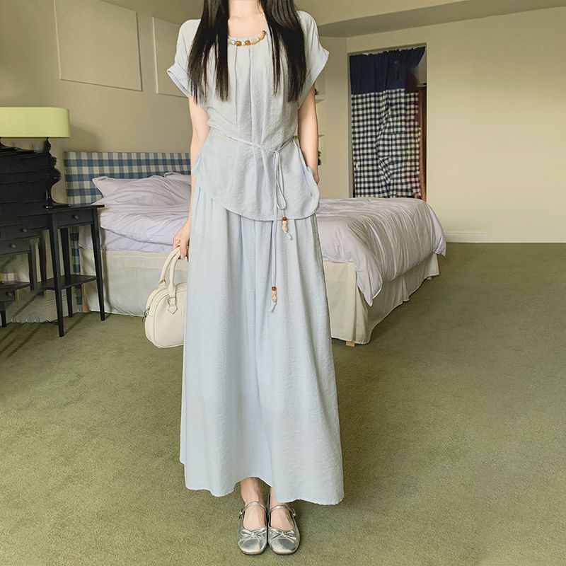 Two-Piece Asymmetric Top & Maxi Skirt Ensemble