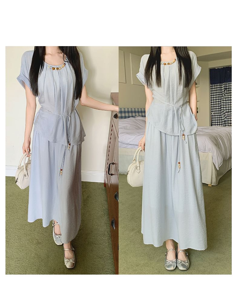 Two-Piece Asymmetric Top & Maxi Skirt Ensemble