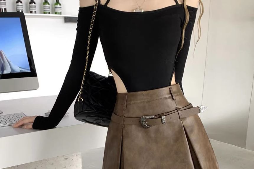 High-Rise Faux Leather Mini A-Line Skirt