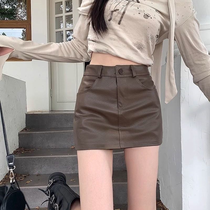 High-Rise Faux Leather Pencil Mini Skirt