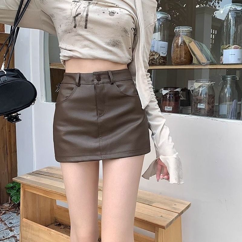 High-Rise Faux Leather Pencil Mini Skirt