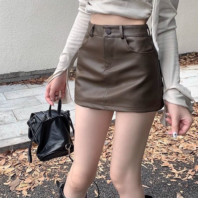High-Rise Faux Leather Pencil Mini Skirt