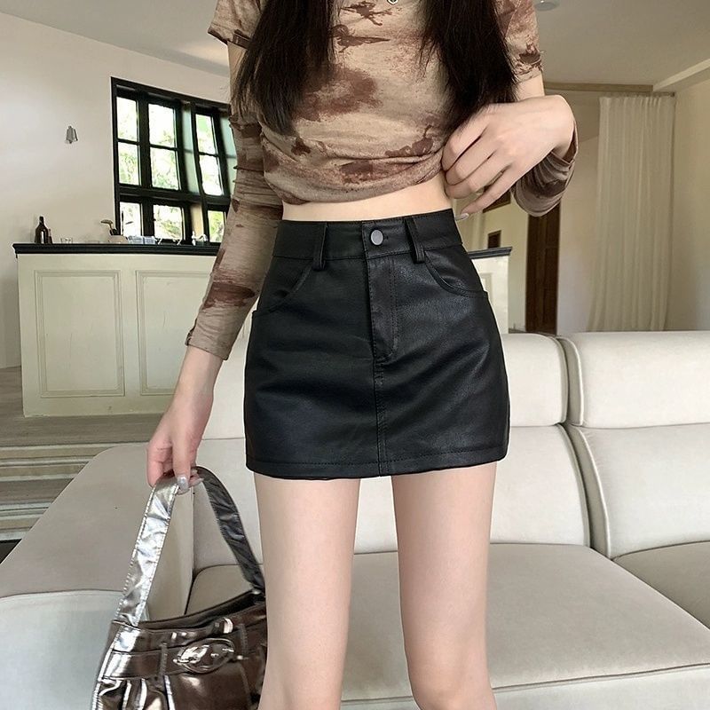 High-Rise Faux Leather Pencil Mini Skirt