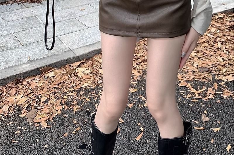 High-Rise Faux Leather Pencil Mini Skirt
