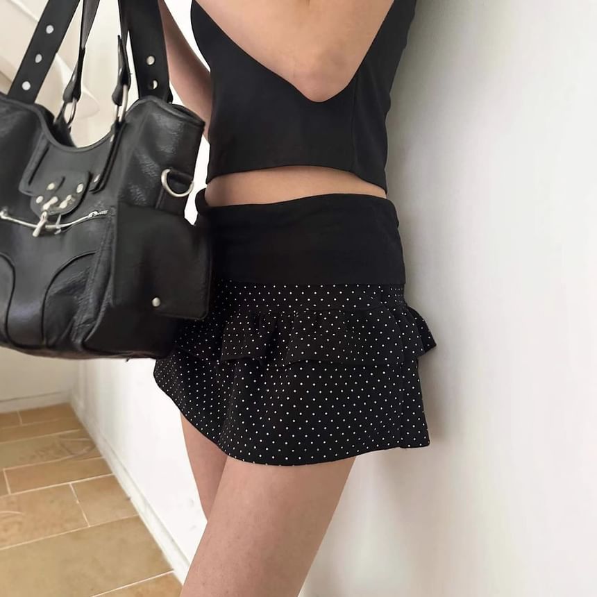 Mid-Rise Polka Dot Mini A-Line Skirt