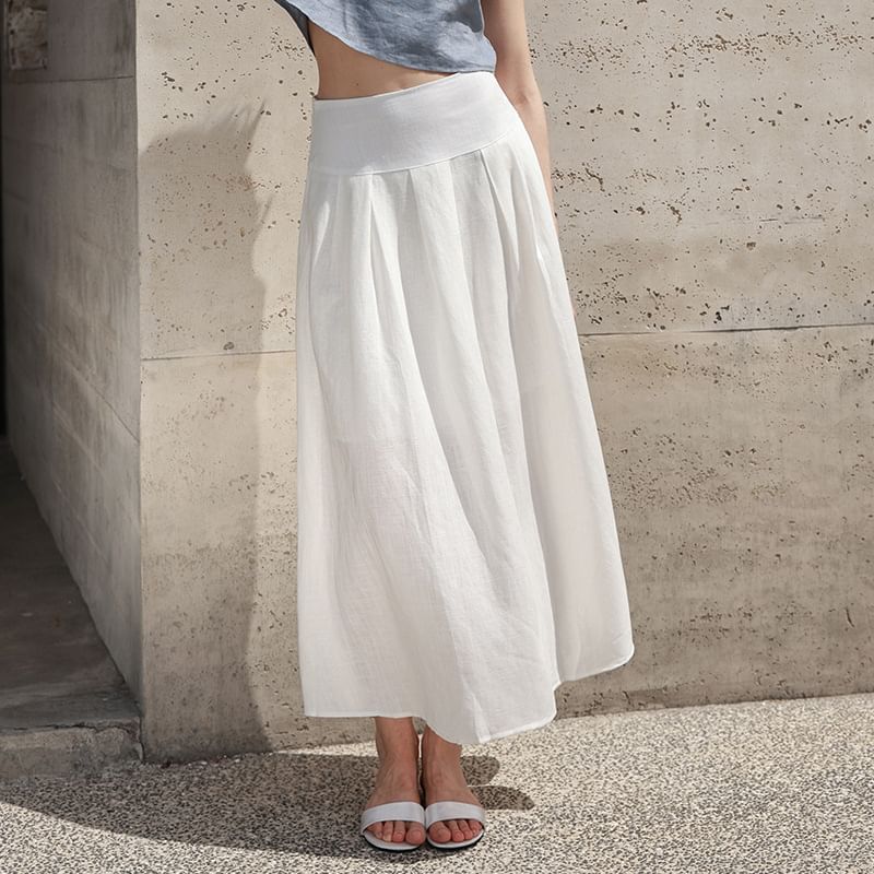 High-Rise Pleated Midi Flared Skirt