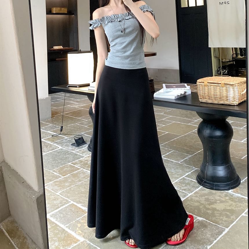 Mid-Rise Maxi A-Line Skirt