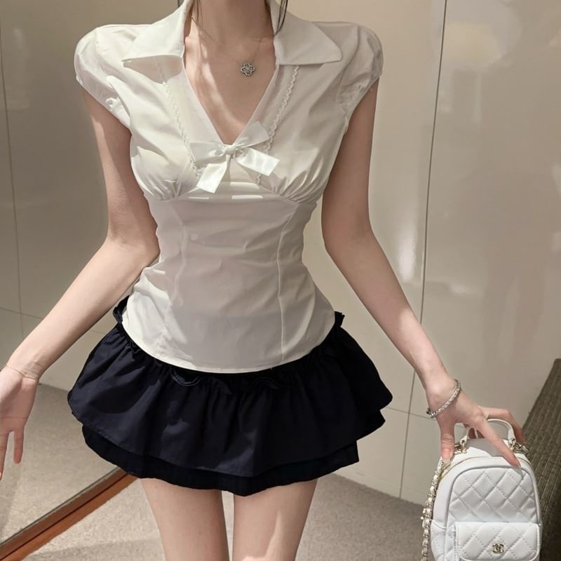 Cap-Sleeve Crop Top & A-Line Mini Skirt