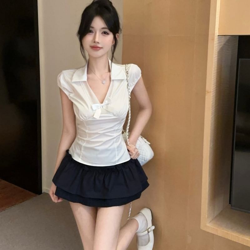 Cap-Sleeve Crop Top & A-Line Mini Skirt