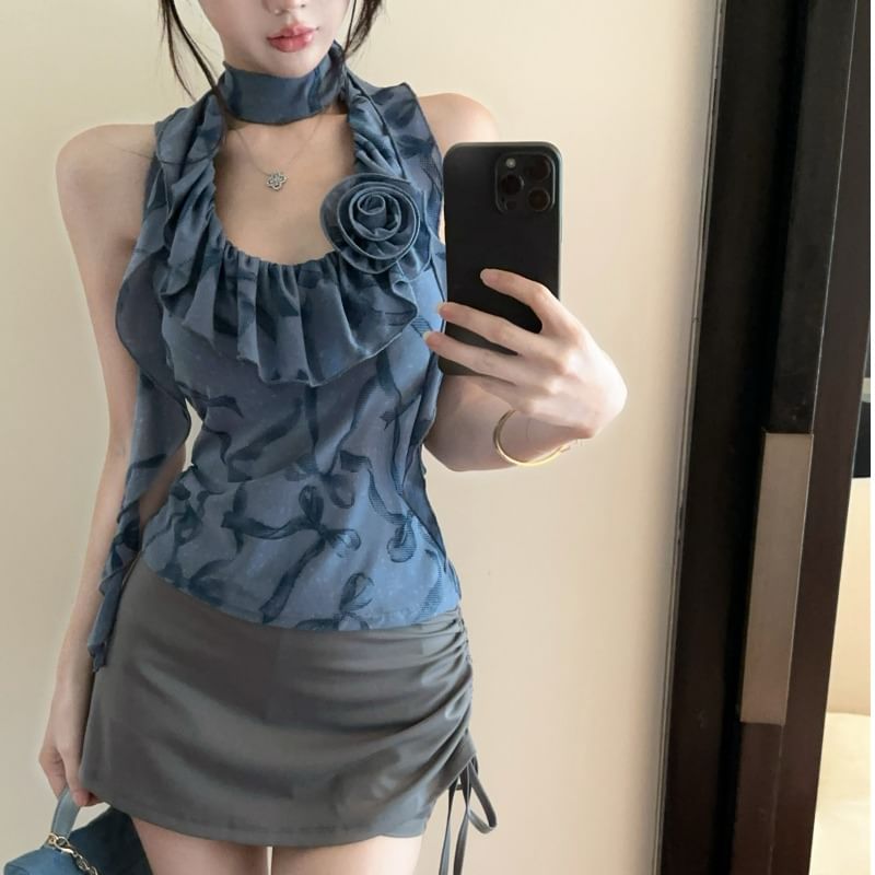 Sleeveless Ruffled Top & Pencil Skirt Combo