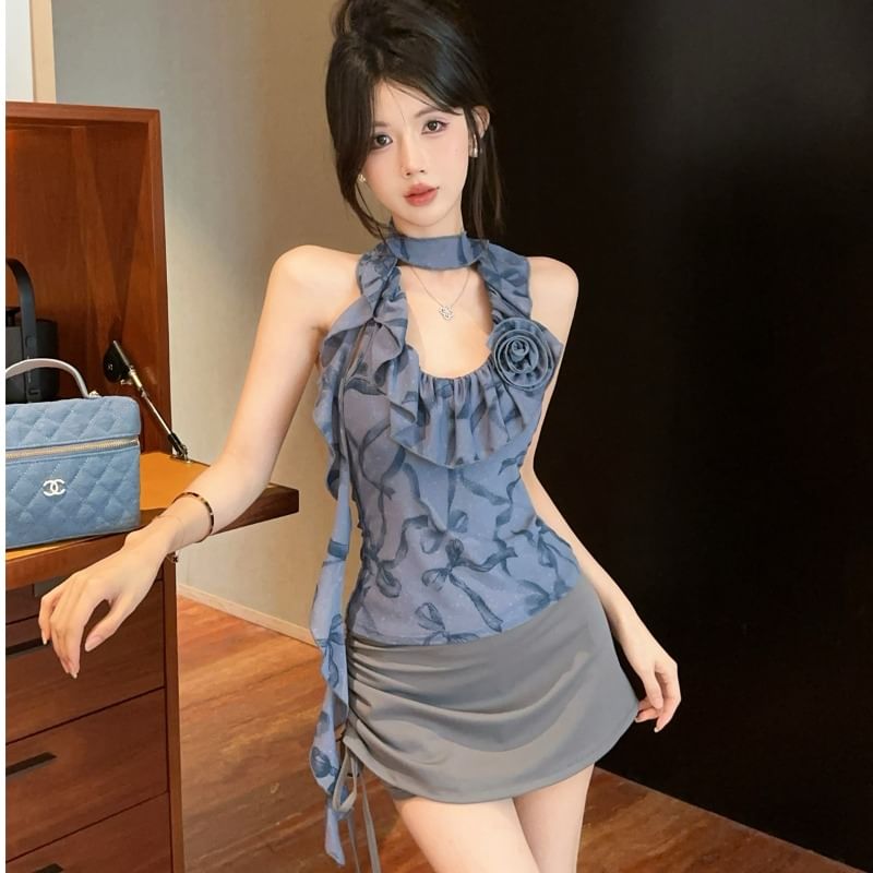 Sleeveless Ruffled Top & Pencil Skirt Combo