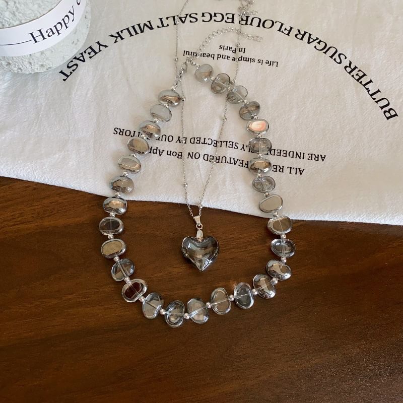 Heart Pendant Faux Crystal Choker Station