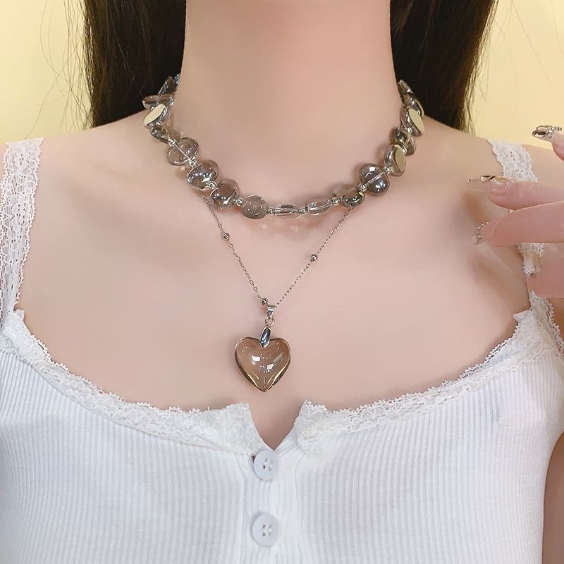 Heart Pendant Faux Crystal Choker Station