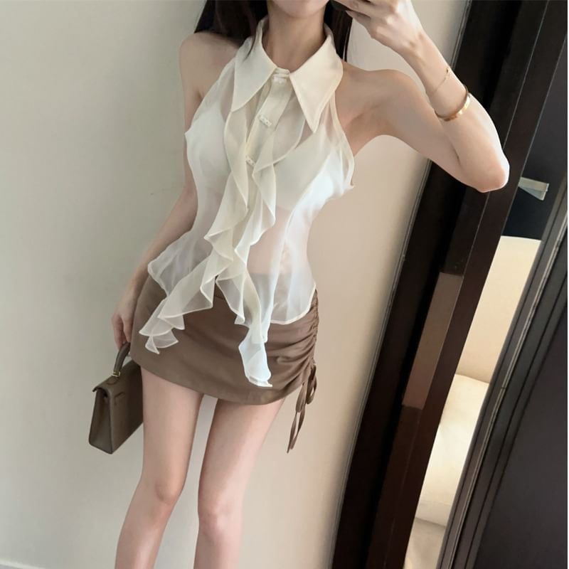Sleeveless Ruffled Crop Top & Pencil Skirt