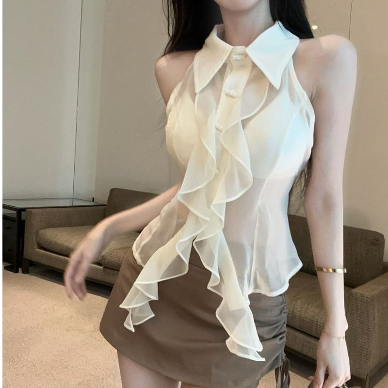 Sleeveless Ruffled Crop Top & Pencil Skirt