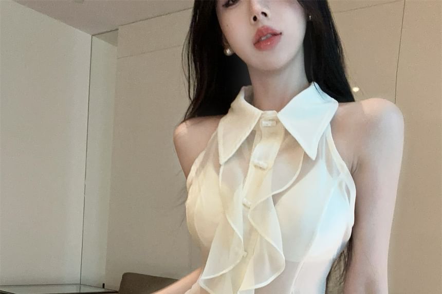 Sleeveless Ruffled Crop Top & Pencil Skirt