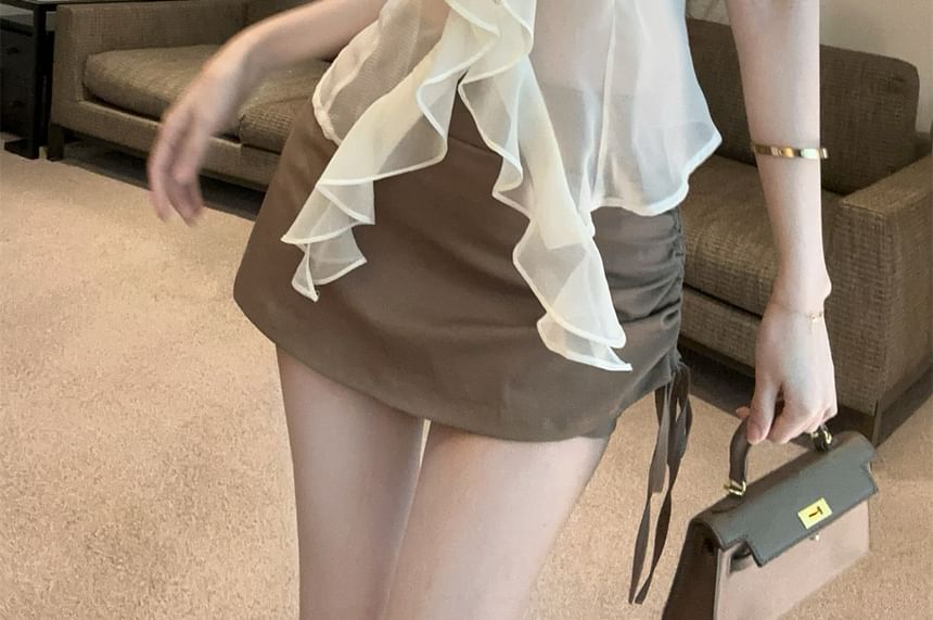Sleeveless Ruffled Crop Top & Pencil Skirt