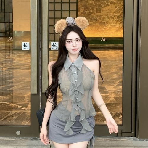Sleeveless Ruffled Crop Top & Pencil Skirt