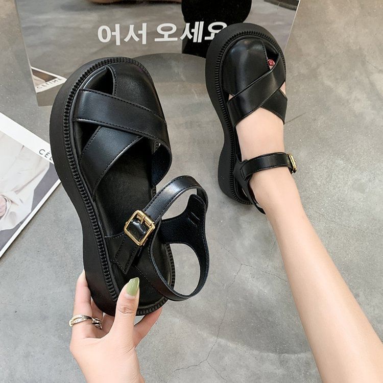 Leather Faux Sandals Platform