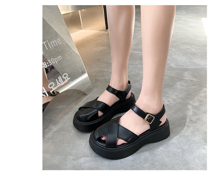 Leather Faux Sandals Platform