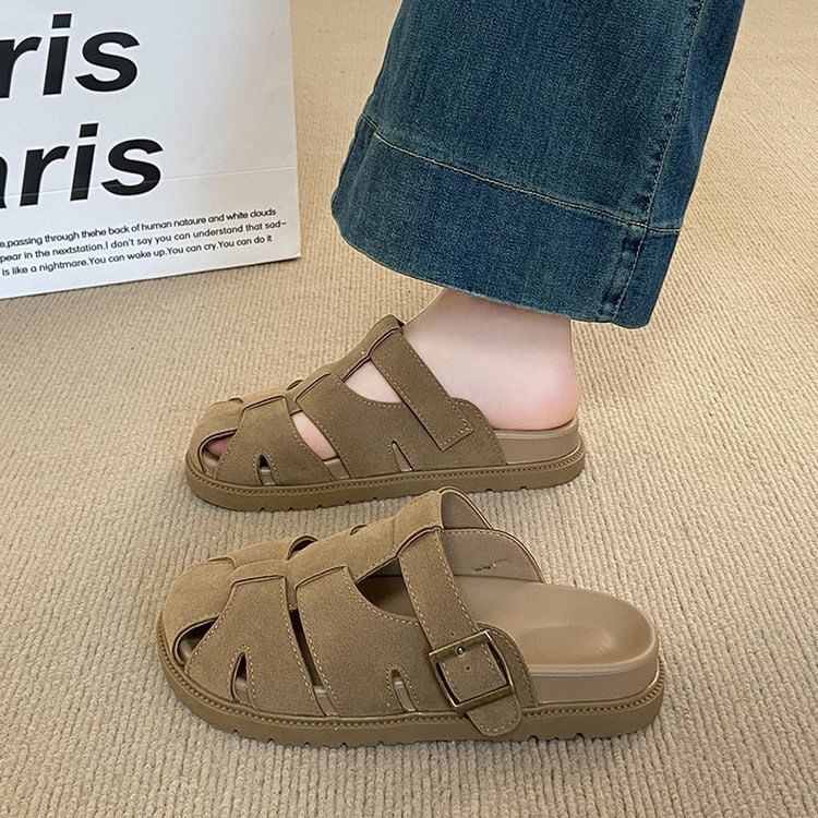 Suede Mules Platform Woven Faux