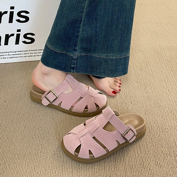 Suede Mules Platform Woven Faux