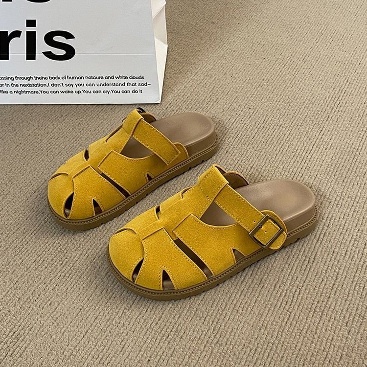 Suede Mules Platform Woven Faux